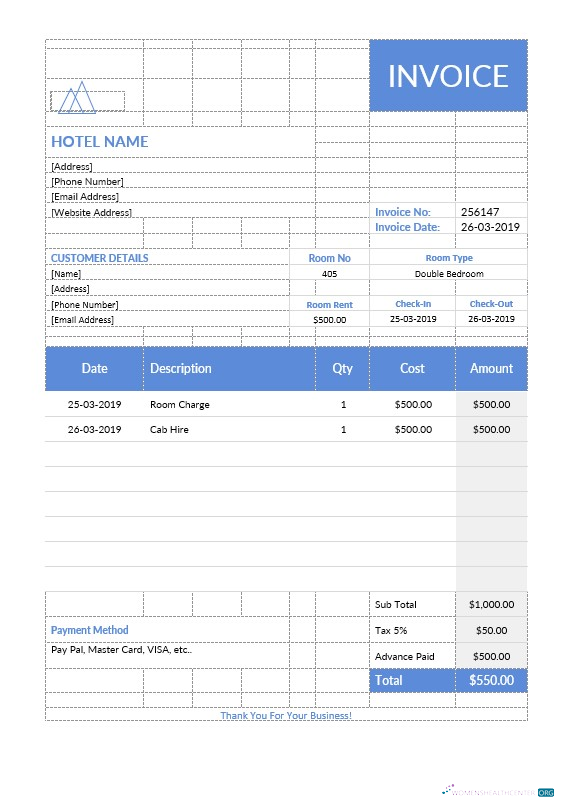 Download Hotel Stay Invoice Template Photoshop template